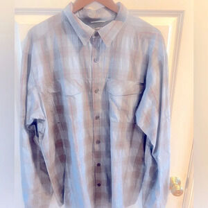 COLUMBIA Sz XL Outdoor Hiking Vented LS Plaid Shirt Gray, Blue & Red Plaid